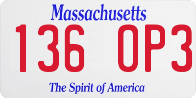 MA license plate 136OP3