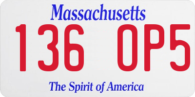 MA license plate 136OP5