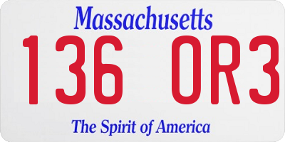 MA license plate 136OR3