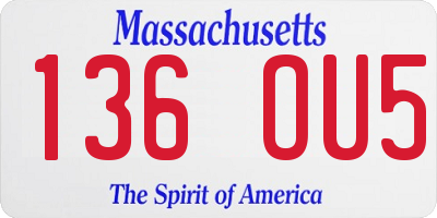 MA license plate 136OU5