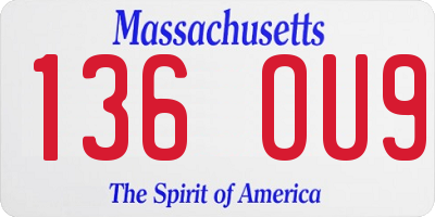 MA license plate 136OU9
