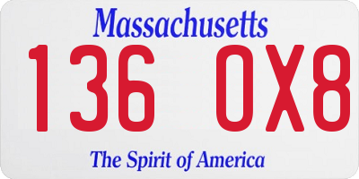 MA license plate 136OX8