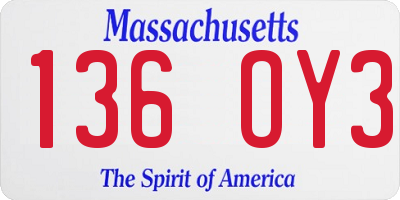 MA license plate 136OY3