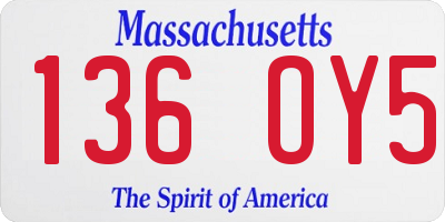 MA license plate 136OY5