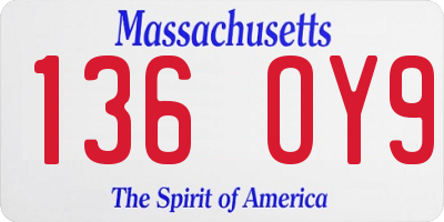 MA license plate 136OY9