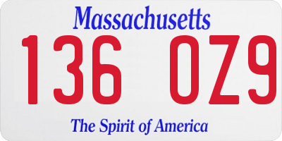 MA license plate 136OZ9