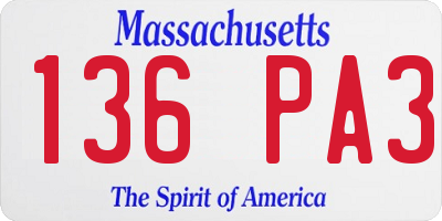 MA license plate 136PA3