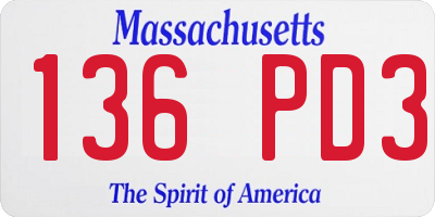 MA license plate 136PD3