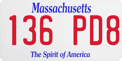 MA license plate 136PD8