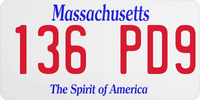 MA license plate 136PD9