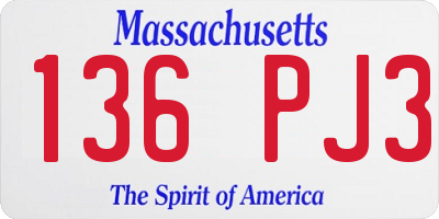 MA license plate 136PJ3