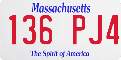 MA license plate 136PJ4