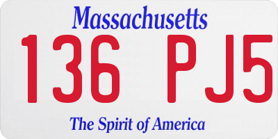 MA license plate 136PJ5