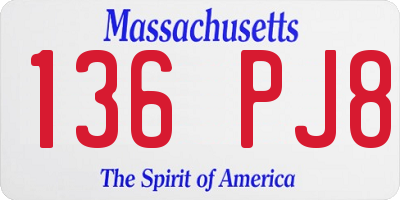 MA license plate 136PJ8