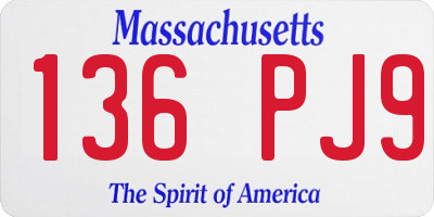 MA license plate 136PJ9