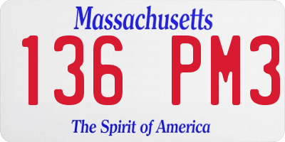 MA license plate 136PM3