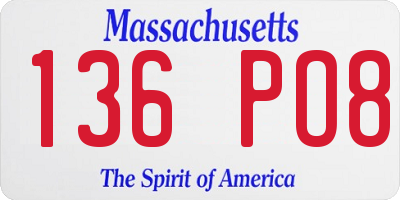 MA license plate 136PO8