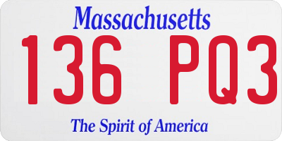 MA license plate 136PQ3