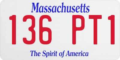MA license plate 136PT1
