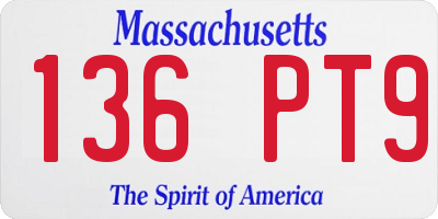 MA license plate 136PT9