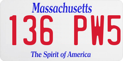 MA license plate 136PW5