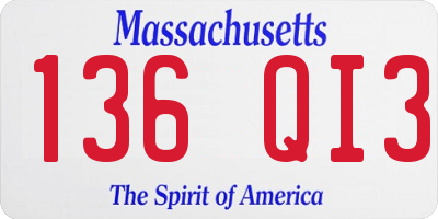 MA license plate 136QI3