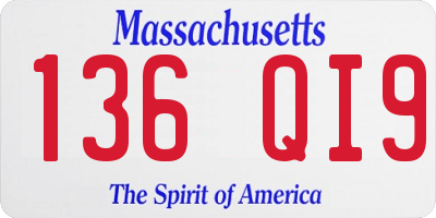 MA license plate 136QI9