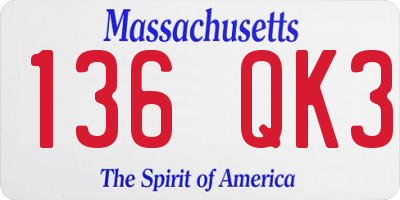 MA license plate 136QK3