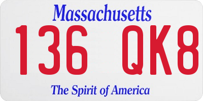 MA license plate 136QK8