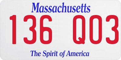 MA license plate 136QO3