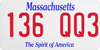 MA license plate 136QQ3