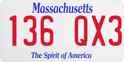 MA license plate 136QX3