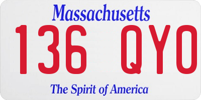 MA license plate 136QY0