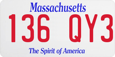 MA license plate 136QY3