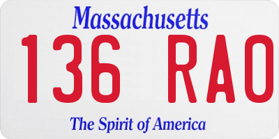 MA license plate 136RA0