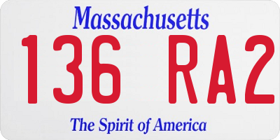 MA license plate 136RA2
