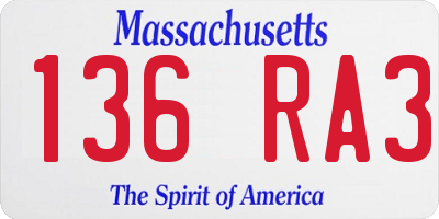 MA license plate 136RA3