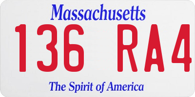 MA license plate 136RA4
