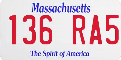 MA license plate 136RA5