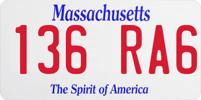 MA license plate 136RA6