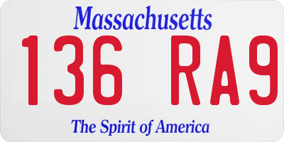 MA license plate 136RA9
