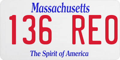MA license plate 136RE0