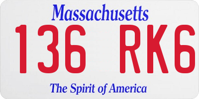 MA license plate 136RK6