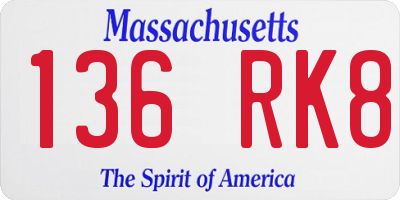 MA license plate 136RK8