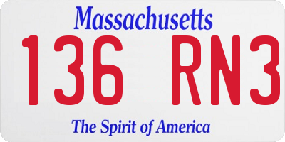 MA license plate 136RN3