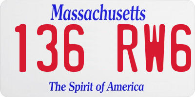 MA license plate 136RW6