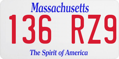 MA license plate 136RZ9
