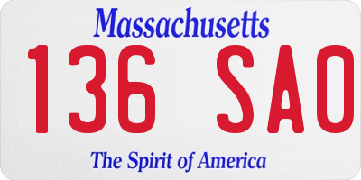 MA license plate 136SA0