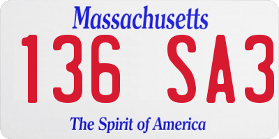 MA license plate 136SA3