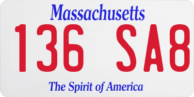 MA license plate 136SA8